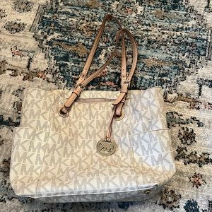 beige and cream, Michael Kors, tote bag.